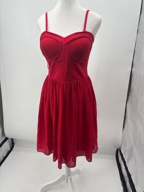 Strapless Red Sweetheart Bodice Fit-and-Flare Dress